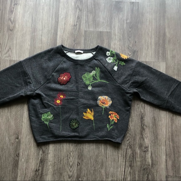 Zara Embroidered Cropped Sweatshirt Size S - Picture 1 of 3
